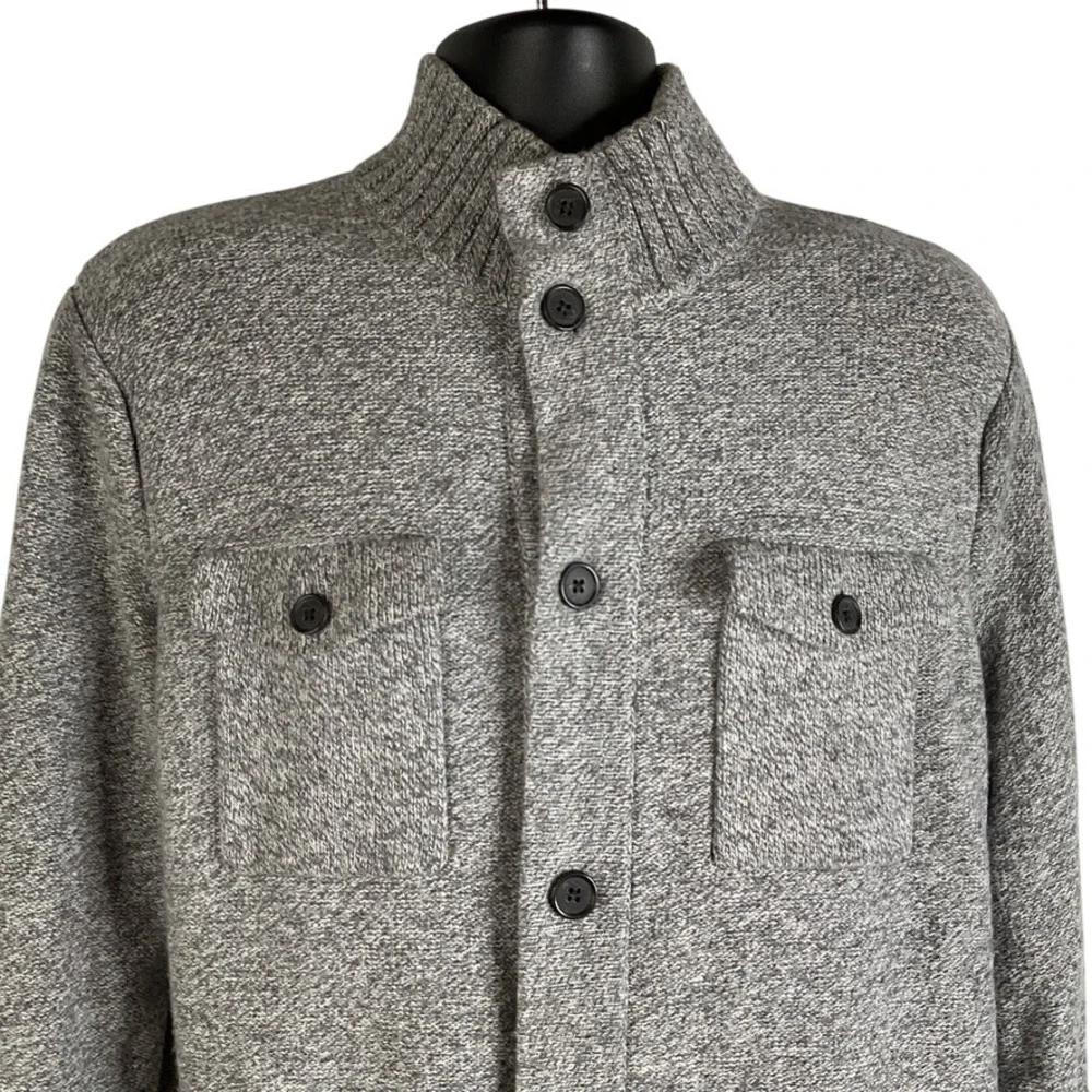 Banana Republic Men's XL Gray Knit‎ Button Front Mock Neck Cardigan Sweater Wool